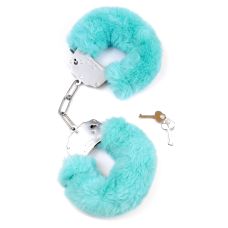 Наручники металеві з хутром для сексу блакитні SKN Handcuffs