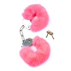Наручники металеві з пушком для сексу малинові SKN Handcuffs