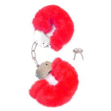 Наручники металеві пухнасті для сексу червоні SKN Handcuffs