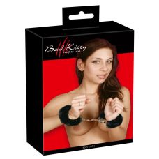 Наручники металеві на ланцюжку з чорним хутром Bad Kitty Handcuffs