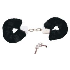 Наручники металлические на цепочке с черным мехом Bad Kitty Handcuffs