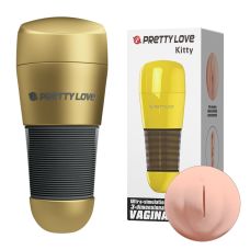 Мастурбатор вагина в золотистой колбе телесного цвета Lybaile Preetty love Kitty