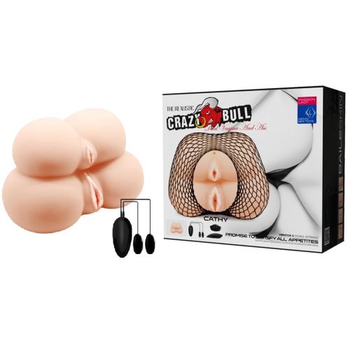 Мега мастурбатор реалистичный для пениса с вибрацией две вагины и анус Crazy Bull
