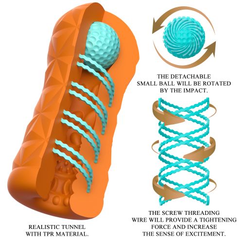 Мастурбатор для чоловіків зі спіраллю та стимулюючою кулькою всередині помаранчевого кольору Lybaile Pretty Love Victoria CHENEY