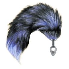 Анальна пробка сріблястого кольору з хвостом чорно-синього кольору Boss of toys Fox Tail розмір S