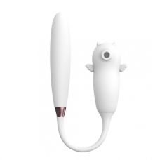 Двойной вибратор Пульсатор с подогревом и вакуумной стимуляцией клитора белого цвета Boss series Viola