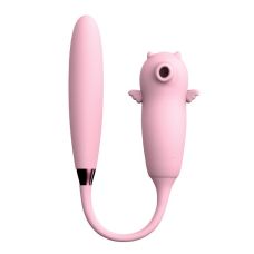 Двойной вибратор Пульсатор с подогревом и вакуумной стимуляцией клитора розового цвета Boss series Viola