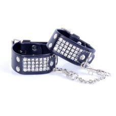 Наручники БДСМ из искусственной кожи с кристаллами серебристого цвета Fetish Boss Series 