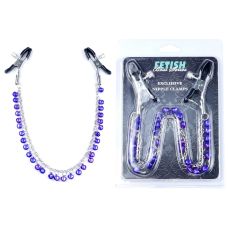 Зажимы для сосков на серебристой цепочке с фиолетовыми камушками BOSS of TOYS Fetish Boss Series №1