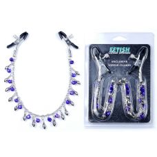 Зажимы для сосков на серебристой цепочке с фиолетовыми камушками BOSS of TOYS Fetish Boss Series №2