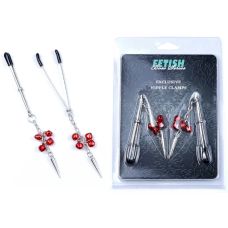 Зажимы для сосков на серебристой цепочке с красными камушками BOSS of TOYS Fetish Boss Series №4