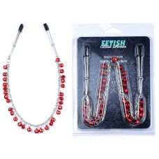 Зажимы для сосков на серебристой цепочке с красными камушками BOSS of TOYS Fetish Boss Series №5