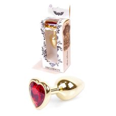 Анальна пробка металева золотистого кольору з червоним камінчиком у формі серця Boss of toys Boss series розмір S
