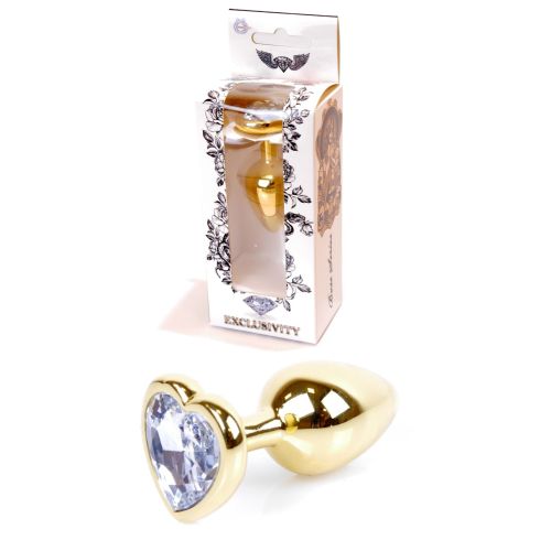 Анальная пробка S золотистого цвета с кристаллом в виде сердца серебристого цвета BOSS of TOYS Jewellery plug
