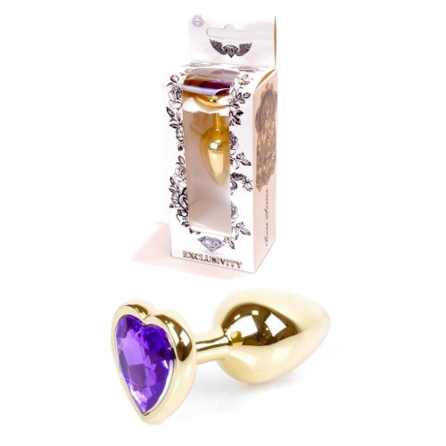 Анальная пробка S золотистого цвета с кристаллом в виде сердца фиолетового цвета BOSS of TOYS Jewellery plug 