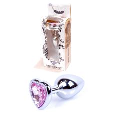 Анальна пробка S сріблястого кольору із кристалом у вигляді серця рожевого кольору BOSS of TOYS Jewellery plug