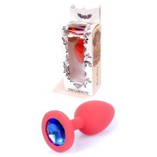 Анальна пробка S червоного кольору із кристалом синього кольору BOSS of TOYS Jewellery plug