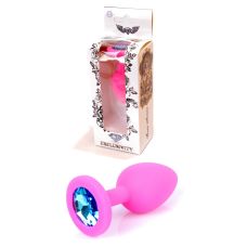 Анальна пробка М рожевого кольору із кристалом блакитного кольору BOSS of TOYS Jewellery plug