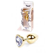 Анальна пробка золотистого кольору з фіолетовим камінчиком у формі серця Boss series Boss of toys Jewellery розмір S