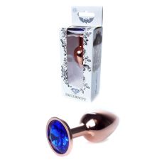 Анальний затор золотистого кольору з синім камінчиком Boss series Plug jewellery