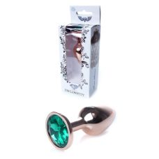 Анальна пробка золотистого кольору із зеленим камінчиком Boss series Jewellery