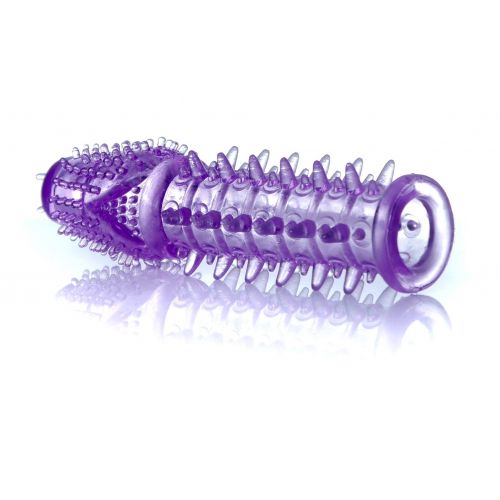 Насадка-презерватив удлинаяющая +1см рельефная с шипами для члена фиолетовая Boss Series Penis Sleeve