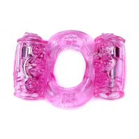 Эластичное эрекционное вибро кольцо на член со стимуляцией клитора розовое BOSS
