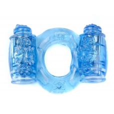 Вибрирующее эрекционное кольцо на половой член со стимуляцией клитора голубое BOSS