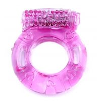 Эрекционное вибро кольцо на пенис с выступом для стимуляции клитора розовое BOSS