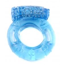 Вибрирующее эрекционное кольцо на пенис с пупырышками для стимуляции клитора голубое BOSS