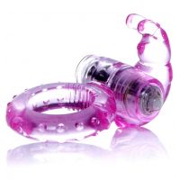 Эрекционное вибро кольцо на пенис с ушками для стимуляции клитора розовое BOSS Rabbit