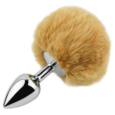 Анальная пробка серебристая медицинская нержавеющая сталь с коричневым хвостом EGZO Bunny Tail Plug размер S