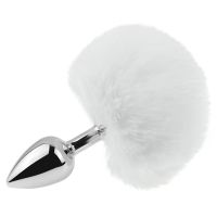 Анальная пробка серебристая медицинская нержавеющая сталь с белым хвостом EGZO Bunny Tail Plug размер S