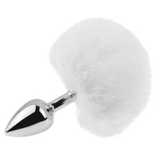 Анальная пробка серебристая медицинская нержавеющая сталь с белым хвостом EGZO Bunny Tail Plug размер S