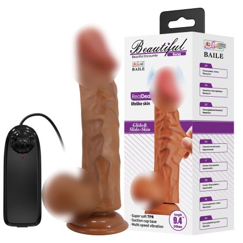 Великий вібратор реалістичний на тілесному присоску з пультом керування Lybaile BAILE Beautiful Burag Vibration