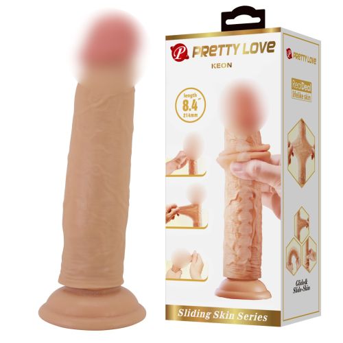 Фаллоимитатор реалистичный на присоске с эффектом скользящей кожи телесного цвета LyBaile Keon Sliding Skin 