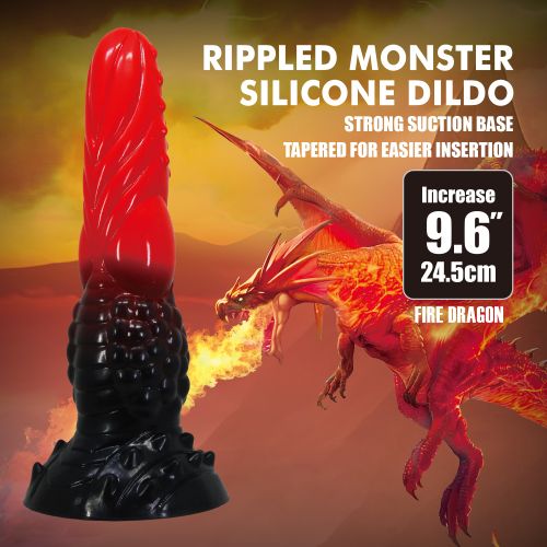 Фаллоимитатор силиконовый на присоске, черно-красный Baile Power Monsters Fire Dragon