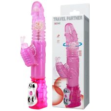 Вібратор з відростком для клітора з функцією ротації та зворотно поступальним рухом рожевого кольору LYBAILE baile travel partner