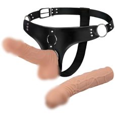 Ремінний страпон реалістичний для жінок 2 насадки тілесного кольору LYBAILE BAILE Jessica Strap On