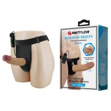 Ремінний реалістичний вібрострапон чоловічий порожнистий тілесного кольору з виносним пультом управління Lybaile Pretty Love Draven