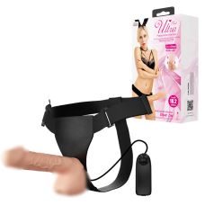 Ремінний вібрострапон реалістичний тілесного кольору з чорними трусиками та пультом ДК Lybaile Ultra Passionate Harness Strap On RealDeal довжина 260 мм