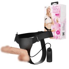 Ремінний вібрострапон реалістичний тілесного кольору з чорними трусиками та пультом ДК Lybaile Ultra Passionate Harness Strap On RealDeal довжина 240 мм