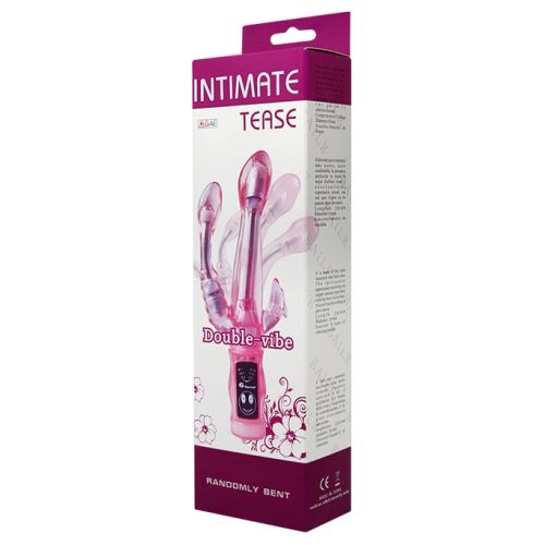 Универсальный вибратор с клиторальным и анальным отростками розового цвета LYBAILE Baile intimate tease
