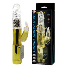 Вібратор з відростком для клітора і головкою золотистого кольору що обертається Lybaile Baile Cold Rabbit Prince