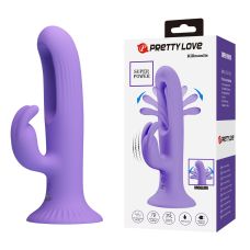 Вібратор 3 в 1 на присосці для стимуляції точки G та клітора з відростком вушками бузкового кольору Lybaile Pretty Love KILLMOULIS