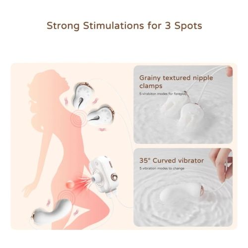 Подвійний Смарт стимулятор 5-в-1 у вигляді фотоапарата для клітора сосків та точки G білий BeYourLover Alberta