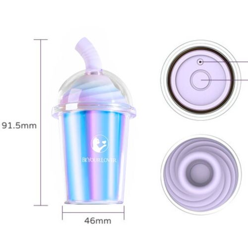 Смарт вакуумний стимулятор в форме стаканчика для коктейля с трубочкой голубой BeYourLover Joy Cup 