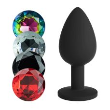 Анальная пробка силиконовая чёрная со сменными 4 кристаллами Crushious CAMILEO размер L 