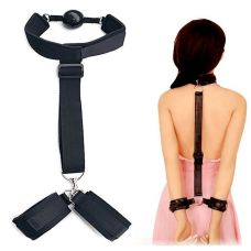 Бондаж із фіксацією за спиною з кляпом та наручниками чорний Star Night розмір One Size