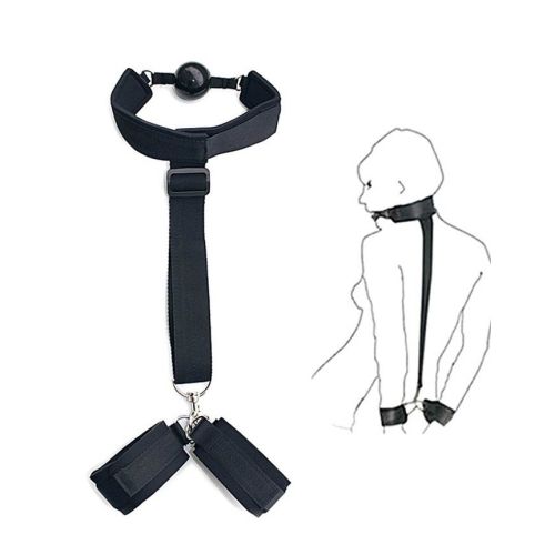 Бондаж із фіксацією за спиною з кляпом та наручниками чорний Star Night розмір One Size